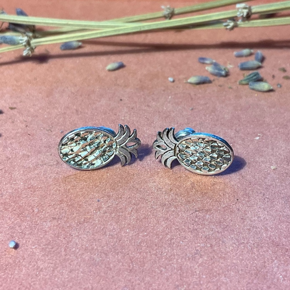 Sterling Silver Pineapple Stud Earrings - Picture 3 of 6